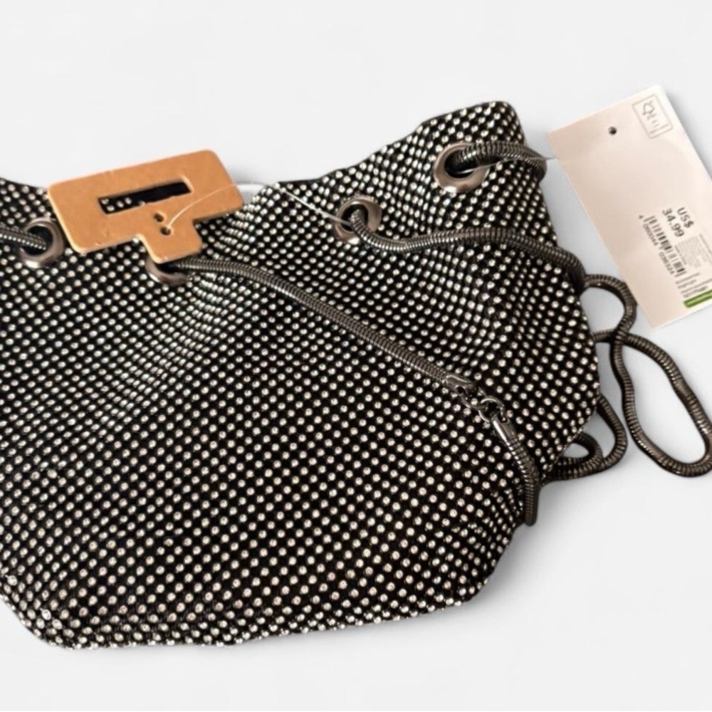 Black Rhinestone Drawstring Shoulder Bag - Picture 7 of 8